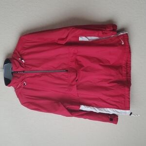 VTG Y2K red Nike hidden hoodie windbreaker with several pockets sz L
